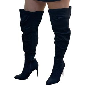 Journee Womens Thigh High Boots Stiletto Heels Pointed Toe Over Knee Black